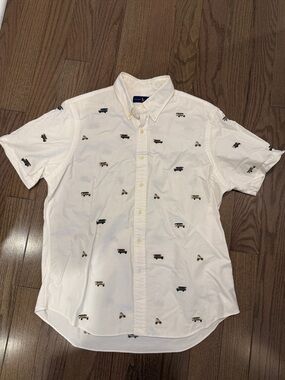 Ralph Lauren Mens Short-Sleeve Button-Down Shirt with Embroidered Car Motifs